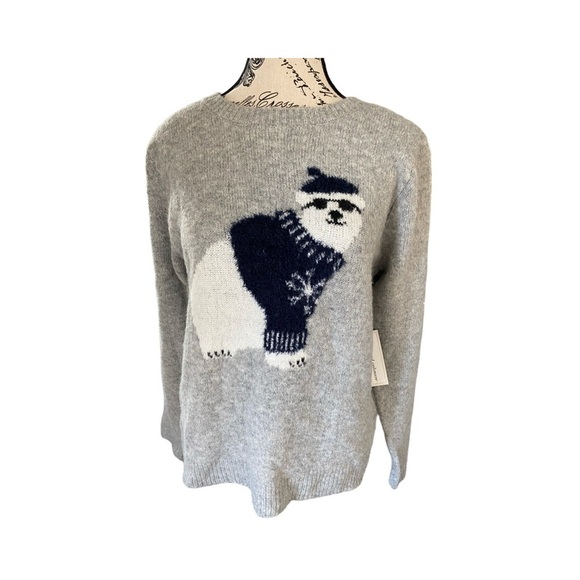 Cupcakes and Cashmere Polar Bear Gray Fuzzy Holiday Christmas Sweater NWT Size S - Picture 1 of 6